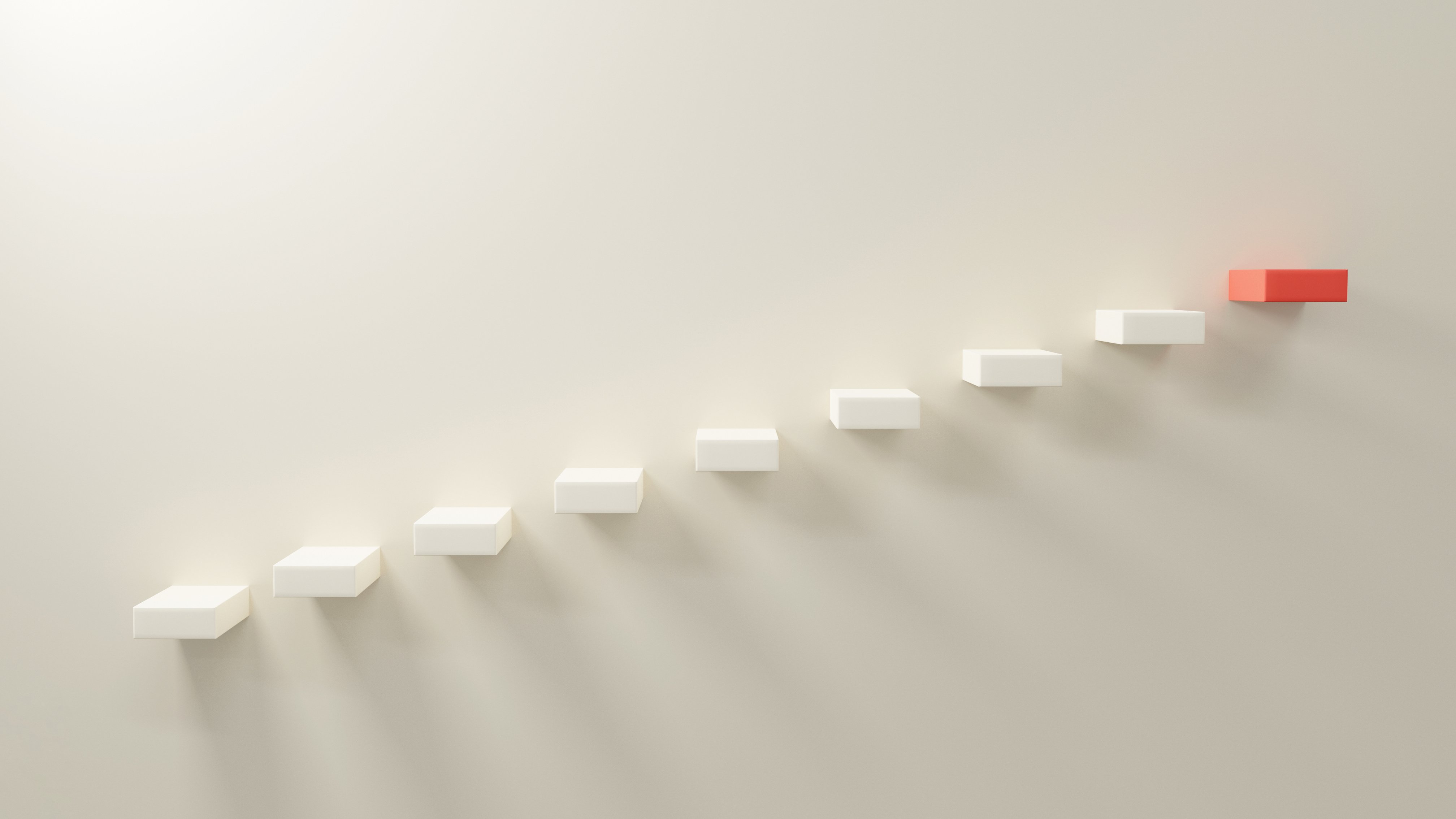 Black stairs 3D on white wall first step up to next red